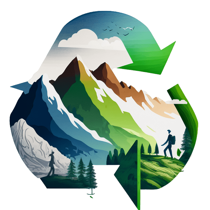 Símbolo de reciclaje con paisaje de montañas
